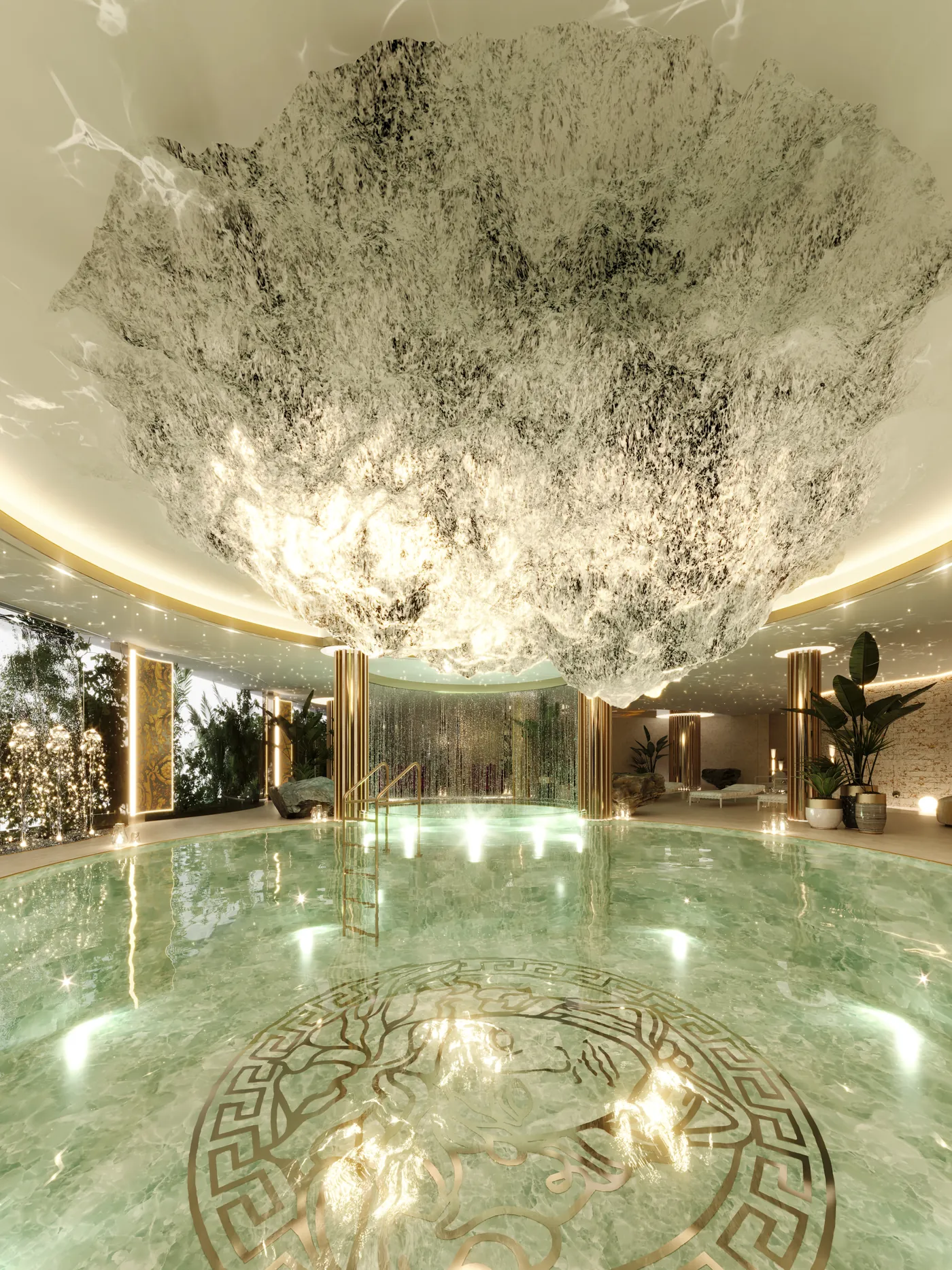Piscina interna aquecida com mosaico Medusa